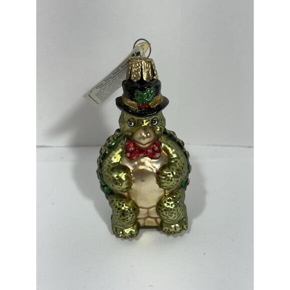 OWC Old World Christmas Blown Glass Top Hat Turtle #12028 sitting reptile W Tag - Picture 1 of 7
